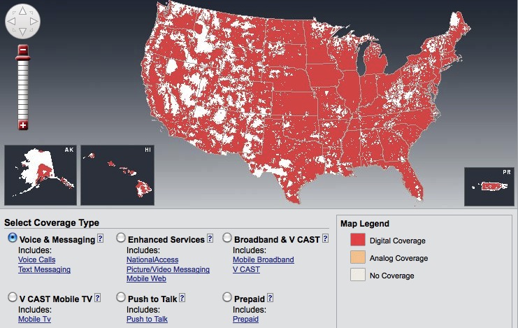 This is Verizon's postpaid coverage map